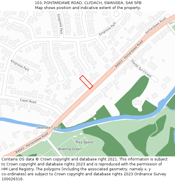 103, PONTARDAWE ROAD, CLYDACH, SWANSEA, SA6 5PB: Location map and indicative extent of plot