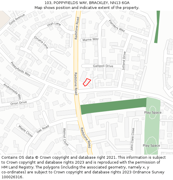 103, POPPYFIELDS WAY, BRACKLEY, NN13 6GA: Location map and indicative extent of plot