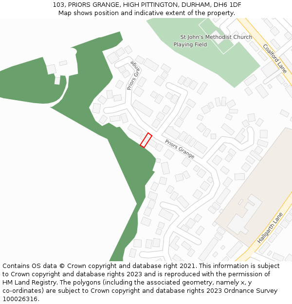 103, PRIORS GRANGE, HIGH PITTINGTON, DURHAM, DH6 1DF: Location map and indicative extent of plot