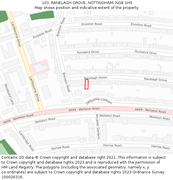 103, RANELAGH GROVE, NOTTINGHAM, NG8 1HS: Location map and indicative extent of plot