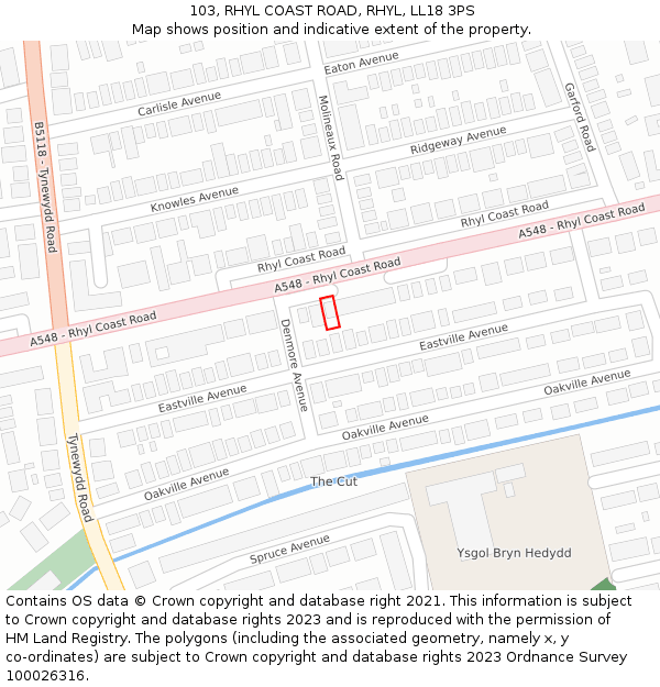 103, RHYL COAST ROAD, RHYL, LL18 3PS: Location map and indicative extent of plot