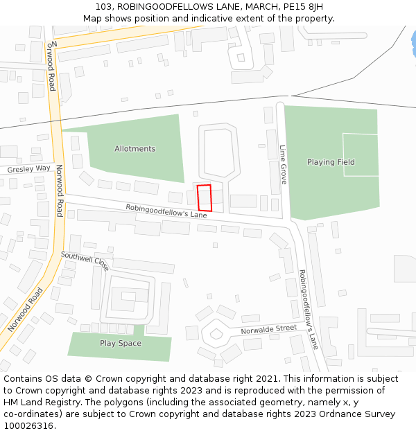 103, ROBINGOODFELLOWS LANE, MARCH, PE15 8JH: Location map and indicative extent of plot