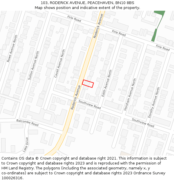 103, RODERICK AVENUE, PEACEHAVEN, BN10 8BS: Location map and indicative extent of plot