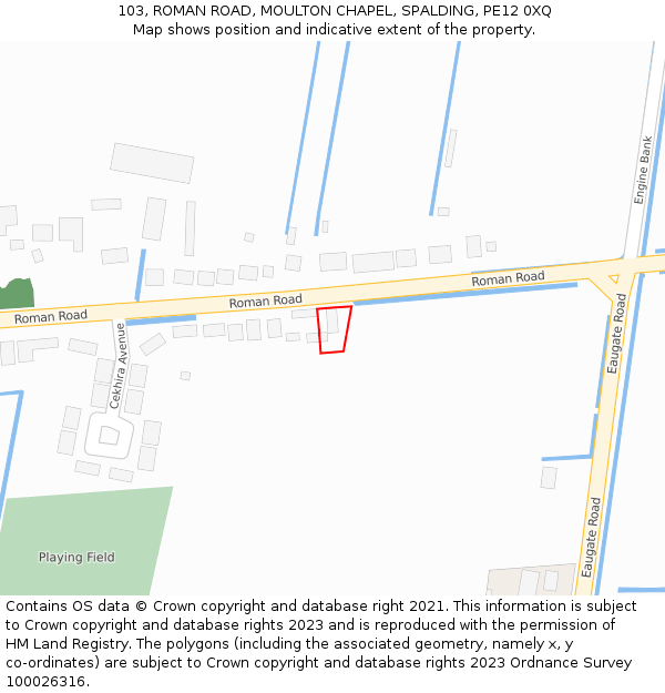 103, ROMAN ROAD, MOULTON CHAPEL, SPALDING, PE12 0XQ: Location map and indicative extent of plot