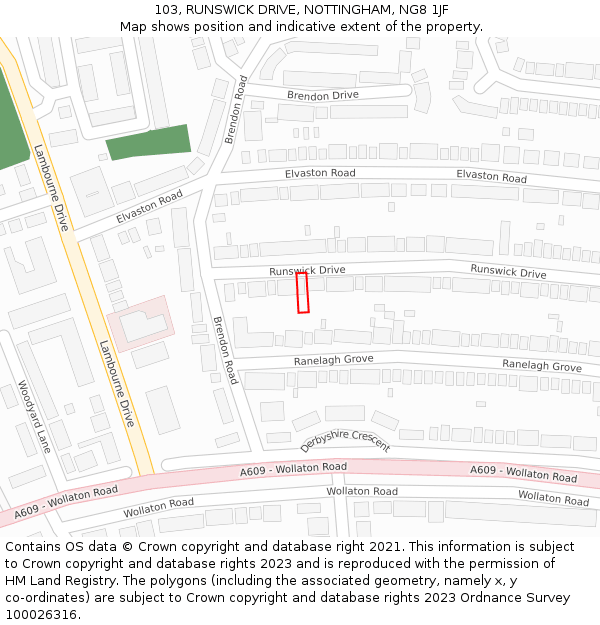 103, RUNSWICK DRIVE, NOTTINGHAM, NG8 1JF: Location map and indicative extent of plot