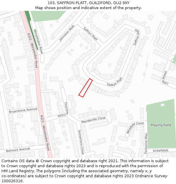 103, SAFFRON PLATT, GUILDFORD, GU2 9XY: Location map and indicative extent of plot