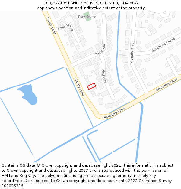103, SANDY LANE, SALTNEY, CHESTER, CH4 8UA: Location map and indicative extent of plot