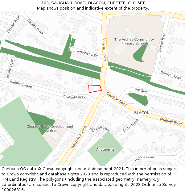 103, SAUGHALL ROAD, BLACON, CHESTER, CH1 5ET: Location map and indicative extent of plot