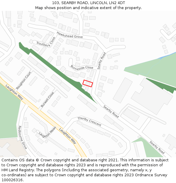 103, SEARBY ROAD, LINCOLN, LN2 4DT: Location map and indicative extent of plot