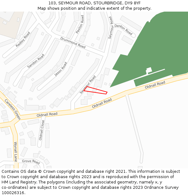 103, SEYMOUR ROAD, STOURBRIDGE, DY9 8YF: Location map and indicative extent of plot