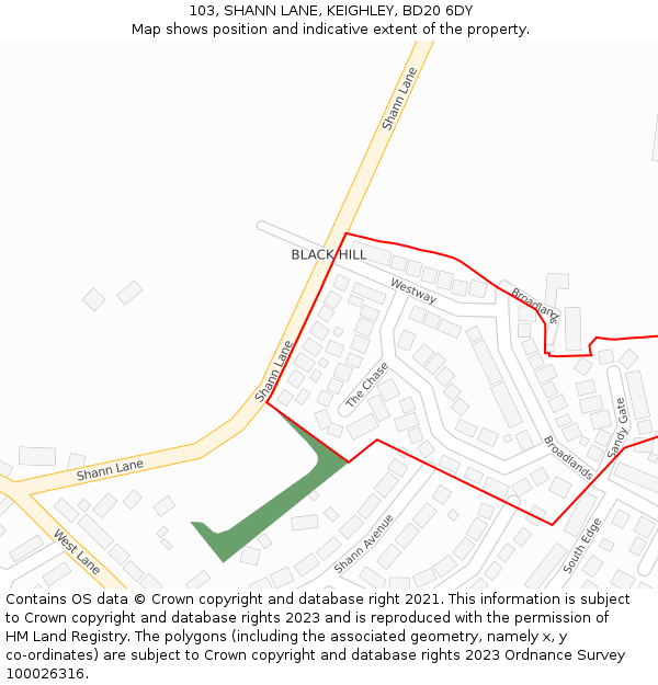 103, SHANN LANE, KEIGHLEY, BD20 6DY: Location map and indicative extent of plot