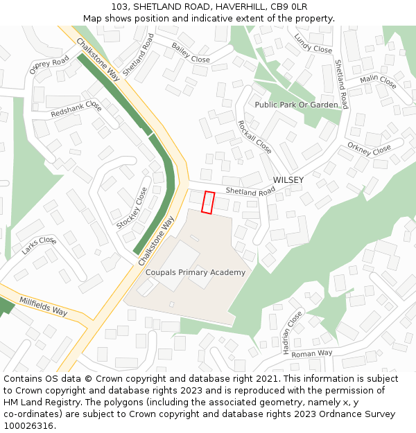 103, SHETLAND ROAD, HAVERHILL, CB9 0LR: Location map and indicative extent of plot