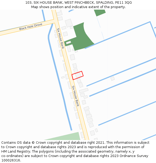 103, SIX HOUSE BANK, WEST PINCHBECK, SPALDING, PE11 3QG: Location map and indicative extent of plot