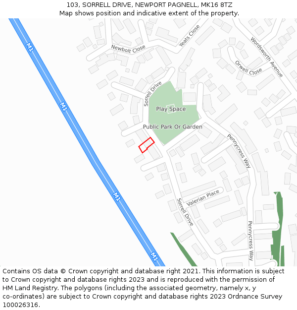 103, SORRELL DRIVE, NEWPORT PAGNELL, MK16 8TZ: Location map and indicative extent of plot