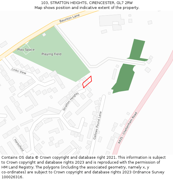 103, STRATTON HEIGHTS, CIRENCESTER, GL7 2RW: Location map and indicative extent of plot