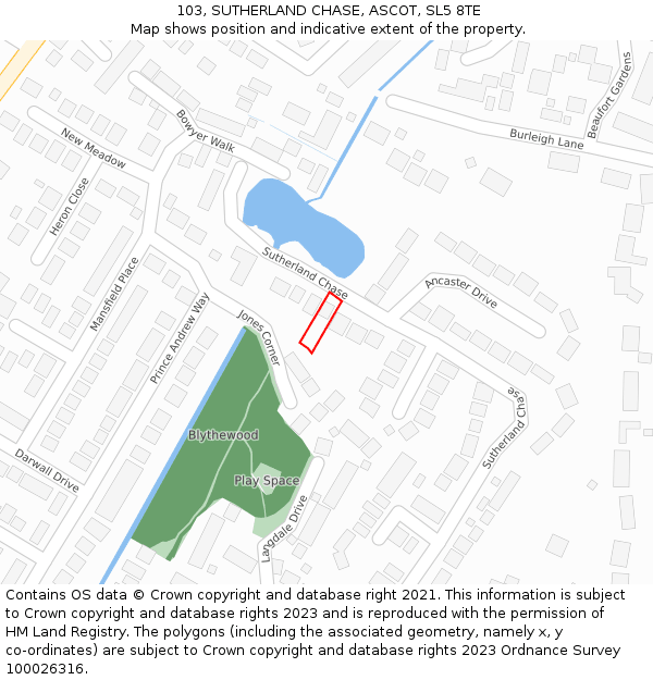 103, SUTHERLAND CHASE, ASCOT, SL5 8TE: Location map and indicative extent of plot