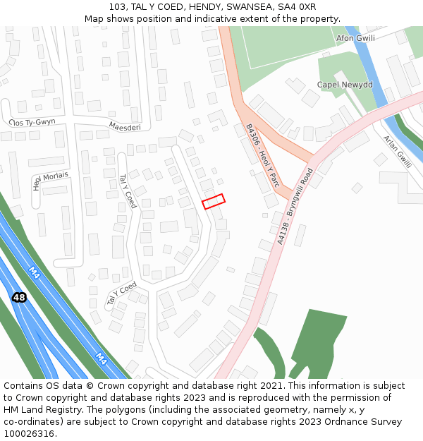 103, TAL Y COED, HENDY, SWANSEA, SA4 0XR: Location map and indicative extent of plot