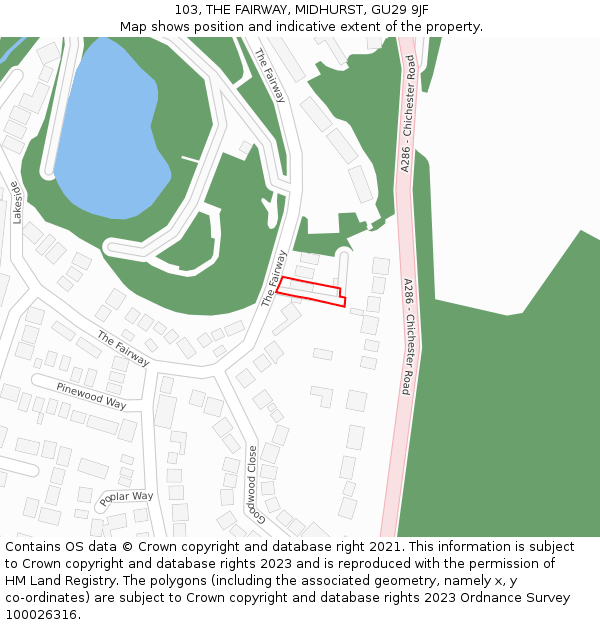 103, THE FAIRWAY, MIDHURST, GU29 9JF: Location map and indicative extent of plot