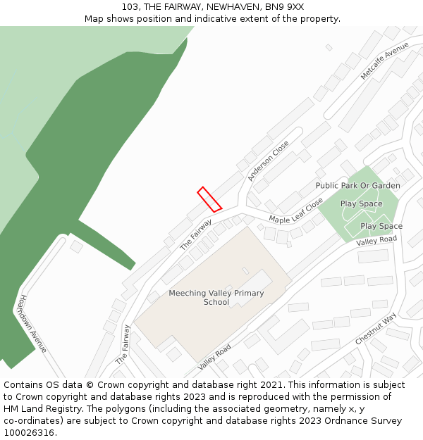 103, THE FAIRWAY, NEWHAVEN, BN9 9XX: Location map and indicative extent of plot