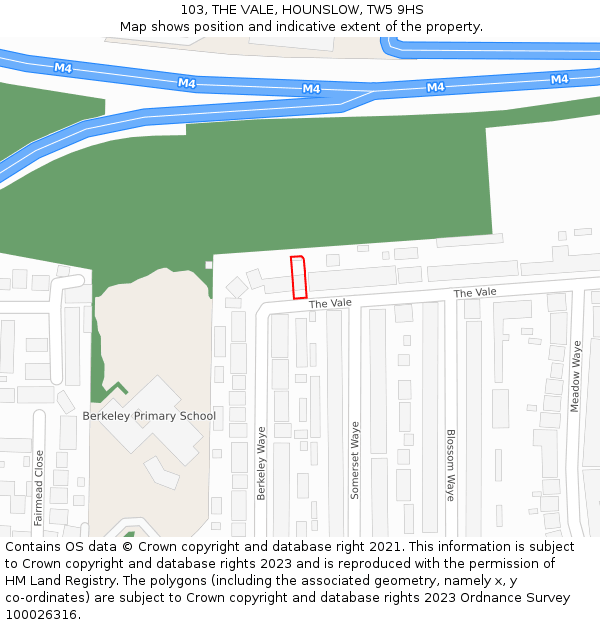 103, THE VALE, HOUNSLOW, TW5 9HS: Location map and indicative extent of plot