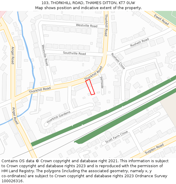 103, THORKHILL ROAD, THAMES DITTON, KT7 0UW: Location map and indicative extent of plot