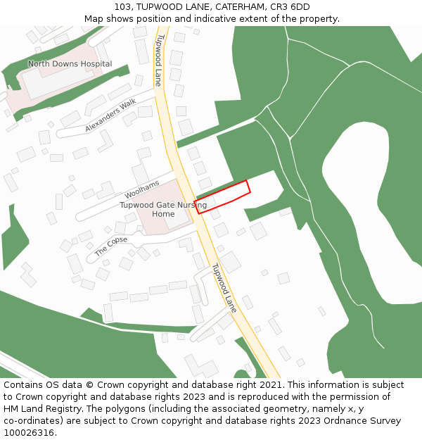 103, TUPWOOD LANE, CATERHAM, CR3 6DD: Location map and indicative extent of plot