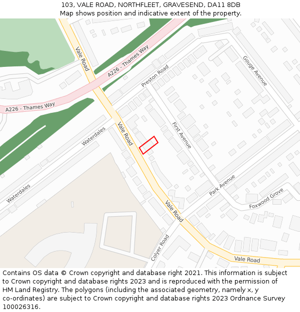 103, VALE ROAD, NORTHFLEET, GRAVESEND, DA11 8DB: Location map and indicative extent of plot