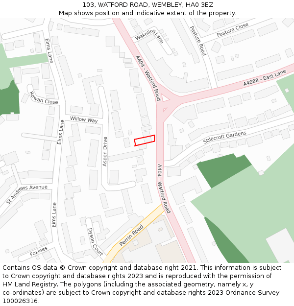 103, WATFORD ROAD, WEMBLEY, HA0 3EZ: Location map and indicative extent of plot