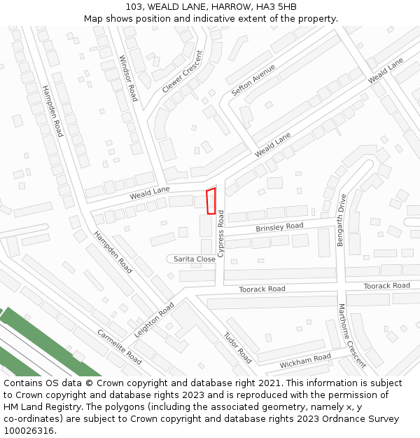 103, WEALD LANE, HARROW, HA3 5HB: Location map and indicative extent of plot