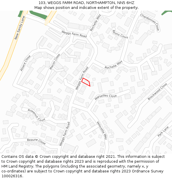 103, WEGGS FARM ROAD, NORTHAMPTON, NN5 6HZ: Location map and indicative extent of plot