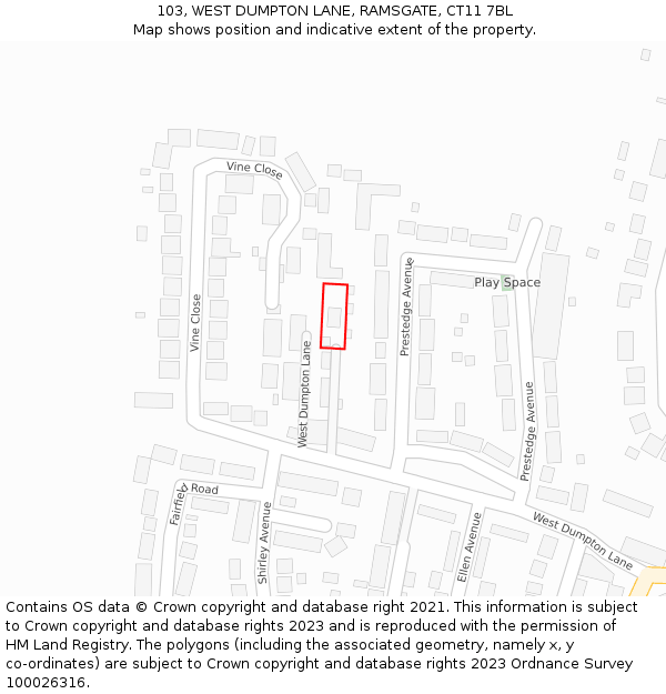 103, WEST DUMPTON LANE, RAMSGATE, CT11 7BL: Location map and indicative extent of plot