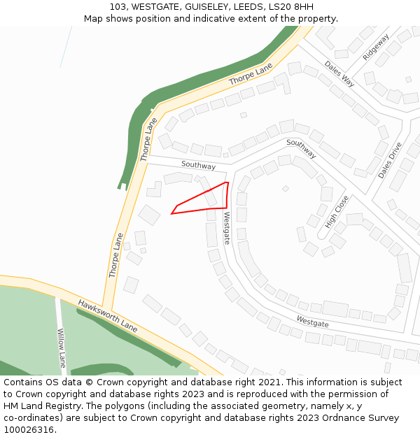 103, WESTGATE, GUISELEY, LEEDS, LS20 8HH: Location map and indicative extent of plot