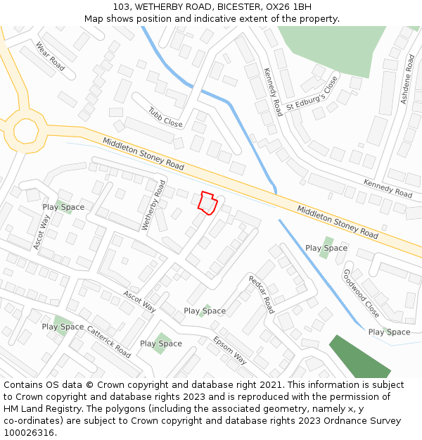 103, WETHERBY ROAD, BICESTER, OX26 1BH: Location map and indicative extent of plot