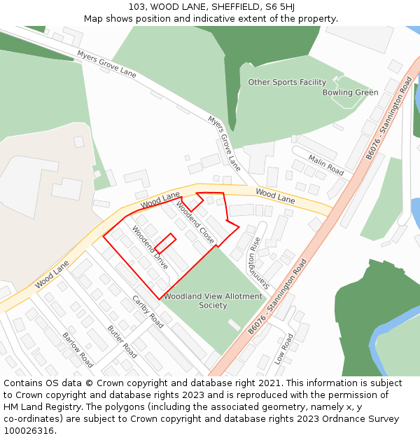 103, WOOD LANE, SHEFFIELD, S6 5HJ: Location map and indicative extent of plot