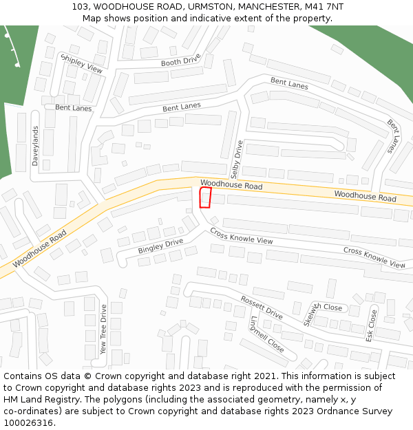 103, WOODHOUSE ROAD, URMSTON, MANCHESTER, M41 7NT: Location map and indicative extent of plot