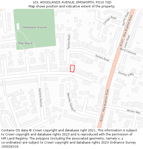 103, WOODLANDS AVENUE, EMSWORTH, PO10 7QD: Location map and indicative extent of plot