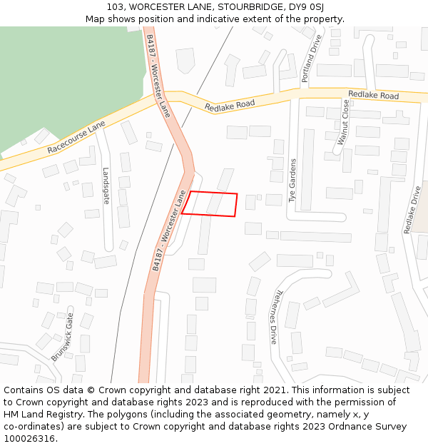 103, WORCESTER LANE, STOURBRIDGE, DY9 0SJ: Location map and indicative extent of plot