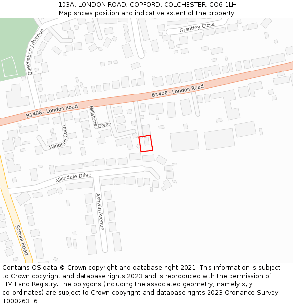 103A, LONDON ROAD, COPFORD, COLCHESTER, CO6 1LH: Location map and indicative extent of plot