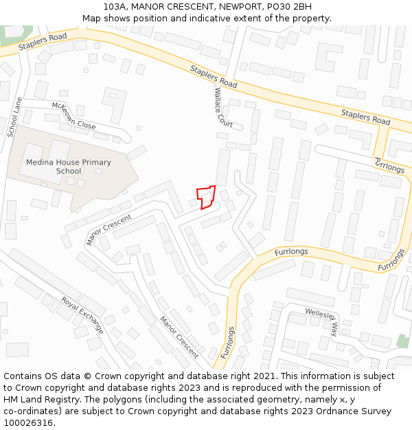 103A, MANOR CRESCENT, NEWPORT, PO30 2BH: Location map and indicative extent of plot