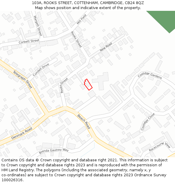 103A, ROOKS STREET, COTTENHAM, CAMBRIDGE, CB24 8QZ: Location map and indicative extent of plot