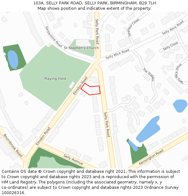 103A, SELLY PARK ROAD, SELLY PARK, BIRMINGHAM, B29 7LH: Location map and indicative extent of plot