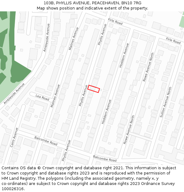 103B, PHYLLIS AVENUE, PEACEHAVEN, BN10 7RG: Location map and indicative extent of plot