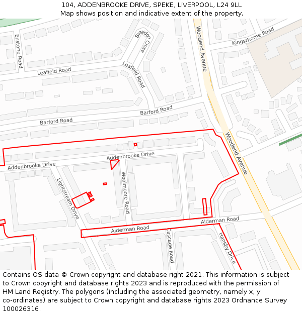 104, ADDENBROOKE DRIVE, SPEKE, LIVERPOOL, L24 9LL: Location map and indicative extent of plot