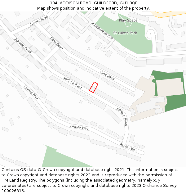 104, ADDISON ROAD, GUILDFORD, GU1 3QF: Location map and indicative extent of plot