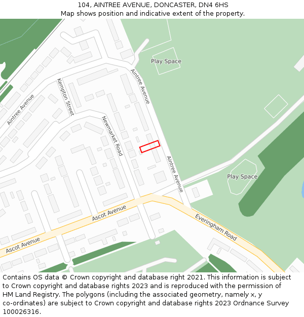 104, AINTREE AVENUE, DONCASTER, DN4 6HS: Location map and indicative extent of plot