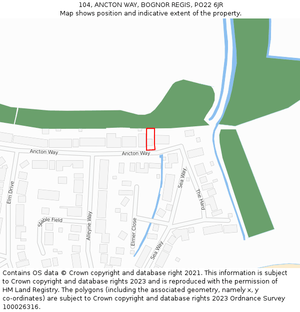 104, ANCTON WAY, BOGNOR REGIS, PO22 6JR: Location map and indicative extent of plot