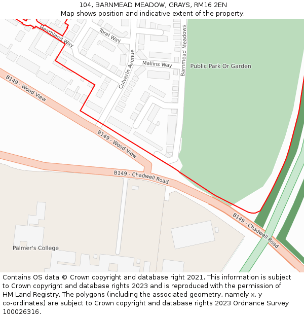 104, BARNMEAD MEADOW, GRAYS, RM16 2EN: Location map and indicative extent of plot