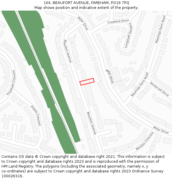 104, BEAUFORT AVENUE, FAREHAM, PO16 7PQ: Location map and indicative extent of plot