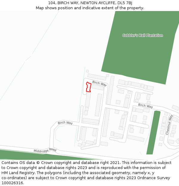 104, BIRCH WAY, NEWTON AYCLIFFE, DL5 7BJ: Location map and indicative extent of plot