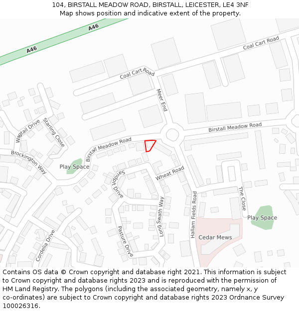 104, BIRSTALL MEADOW ROAD, BIRSTALL, LEICESTER, LE4 3NF: Location map and indicative extent of plot